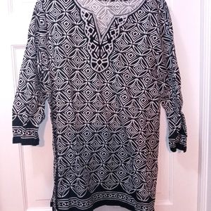 NWT charter club cotton print tunic with beaded neck. 1X